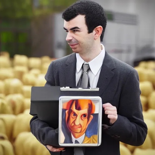 Image similar to nathan fielder walking around hell with a clipboard painted by lorenzo de'medici