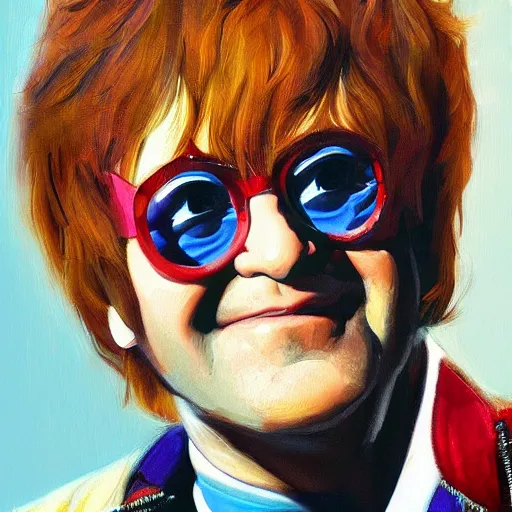 Prompt: elton john lennon in an apple outfit, gucci catwalk, oil painting, digital painting, ultradetailed, artstation