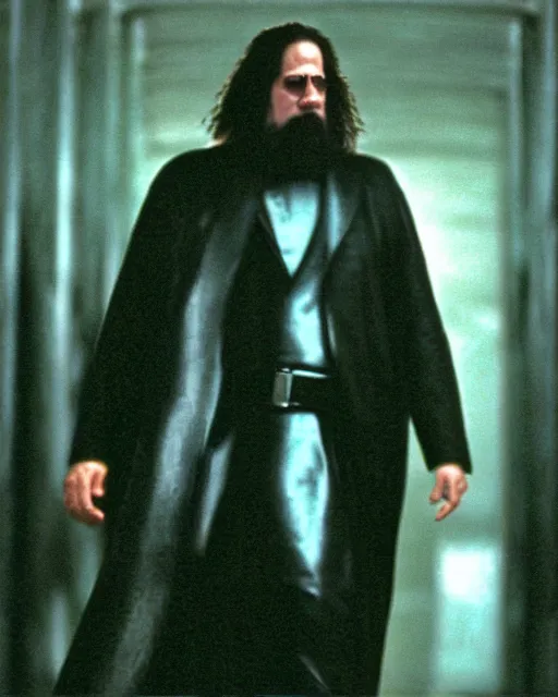 Image similar to Richard Stallman as Neo in The Matrix (1999), movie still