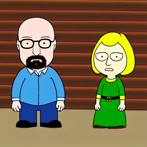 Image similar to Walter White and Jesse Pinkman in the style of Family Guy, cartoon