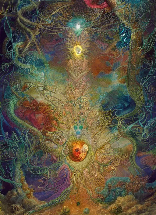 Prompt: abiogenesis, by ernst haeckel and agostino arrivabene and robert hooke and joaquin sorolla, vivid colours, intricate, elegant, extremely higly detailed, digital painting, artstation, concept art, photoshop, krita, smooth, sharp focus, full body focus, illustration, digital painting
