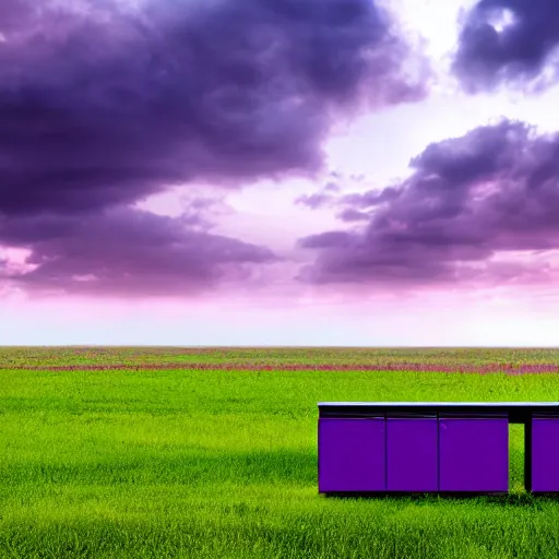 Image similar to photo of a desk on a purple field blue clouds