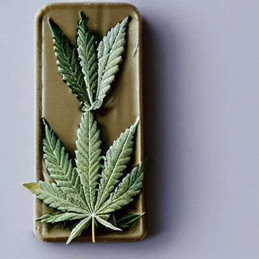 Prompt: a chocolate bar shaped like a cannabis leaf