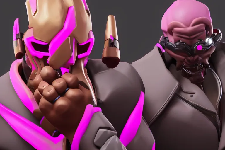 Image similar to doomfist, pink blazer, overwatch game, digital art, high detailed, unreal engine, artstation, 3 d render