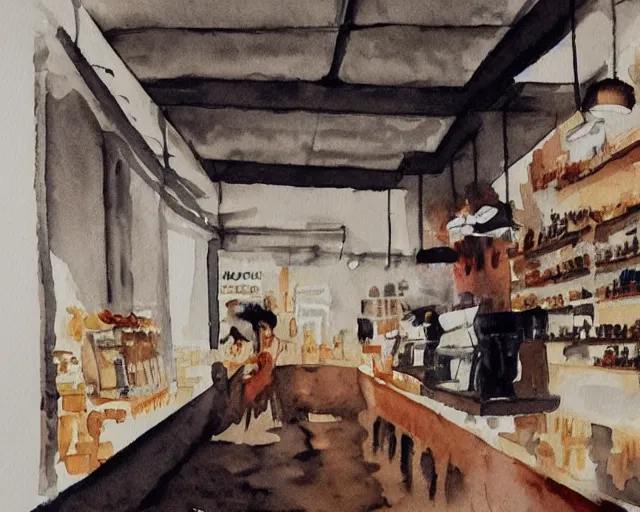 Image similar to a coffee shop watercolor illustration by dziuba evgeniya trending on artstation