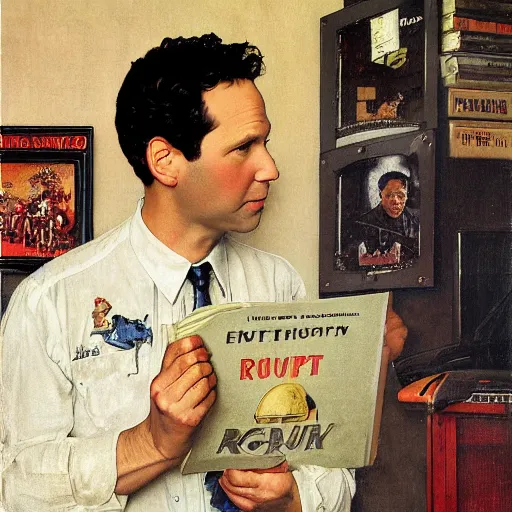 Image similar to Paul Rudd portrait painted by Norman Rockwell