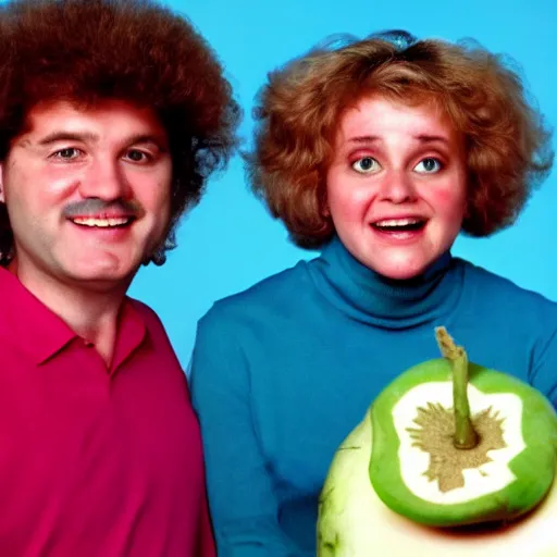 Image similar to still from 8 0 s family comedy show my two turnips, portrait faces, giant turnips