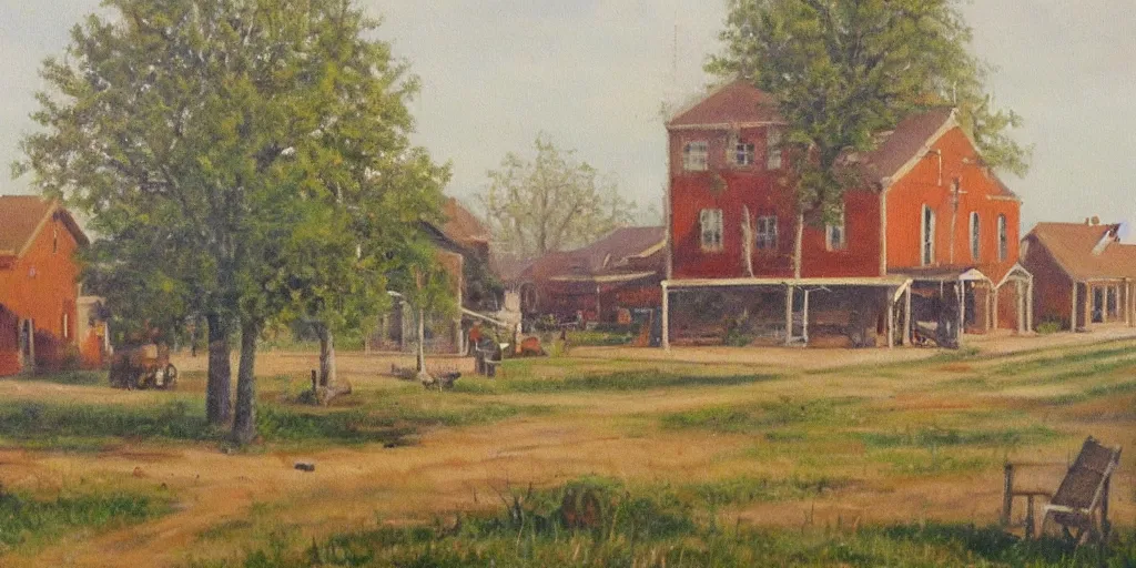 Prompt: beautiful oil painting of bishop hill colony illinois by olof krans