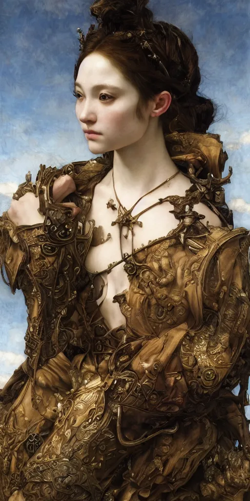 Image similar to masterpiece veracious pertinence salve Reginae, masterpiece by Edgar Maxence and Ross Tran and Michael Whelan and Caravaggio artistic, intricate drawing, realistic fantasy, extremely detailed and beautiful aesthetic celtic face, establishing shot, 8k resolution, dramatic lighting,