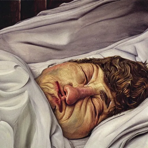 Image similar to high quality high detail painting by lucian freud, hd, sleeping