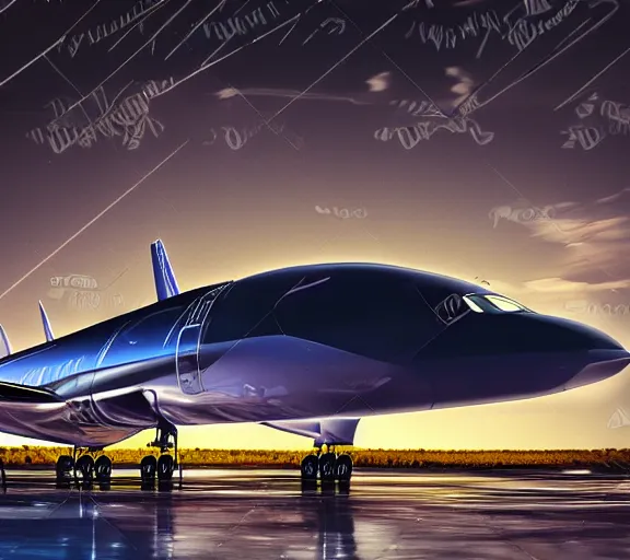 Image similar to immense futuristic jet plane arrives at runway of cyberpunk airport at night ,cinematic lighting, realistic photo , concept art