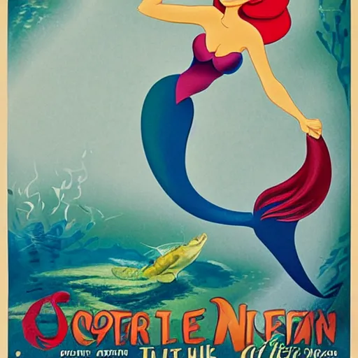 Image similar to disney poster of the little mermaid caught in a fishing net