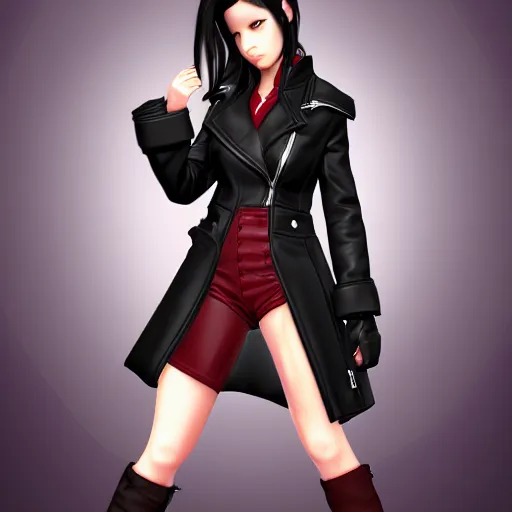 Prompt: high quality head and shoulders tifa lockhart wearing a coat, trending on artstation