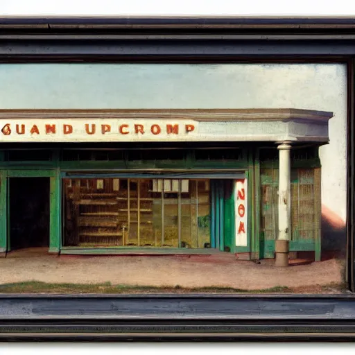 Image similar to a black unicorn in an abandoned gas station, daguerreotype by edward hopper, by henri rousseau, by Bosch, art noveau, highly detailed, strong lights, liminal, eerie, Bright pastel colors, octane render, 8k