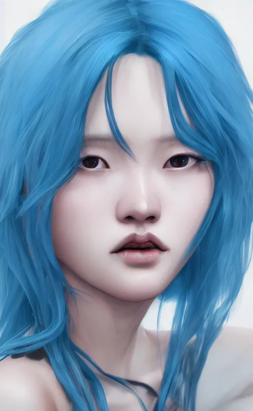 Prompt: girl with blue hair, by Eunji Lee, 4k, digital art, ultra realistic, ultra detailed, concept art, trending on artstation