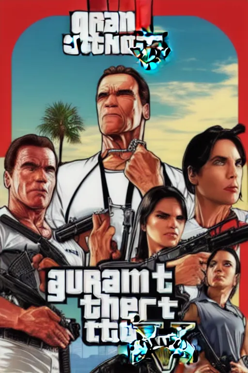 Image similar to GTA V cover art starring arnold schwarzenegger