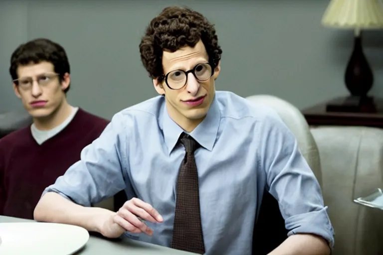 Prompt: a cinematic still from the social network movie of ((andy samberg))