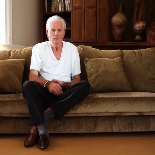 Image similar to older handsome lord is sitting gracefully on a sofa