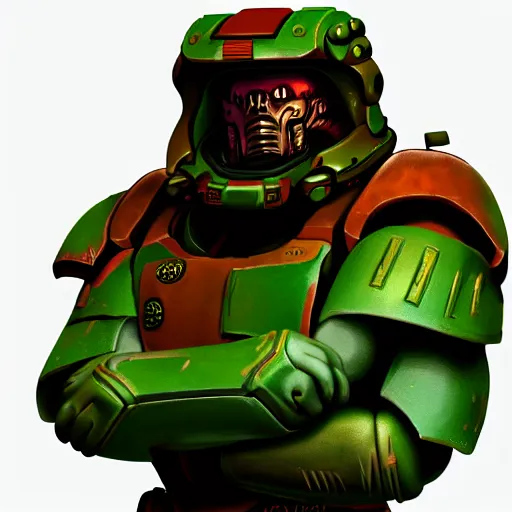 Image similar to portrait of doomguy from game doom, highly detailed, 8 k render centered, digital painting