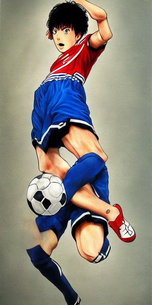 Image similar to captain tsubasa in real life, hyperrealism, photography, posing