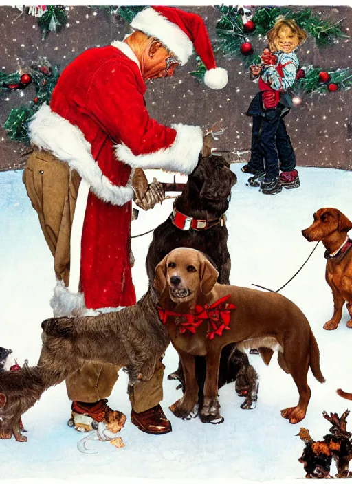 Image similar to a norman rockwell dog family christmas