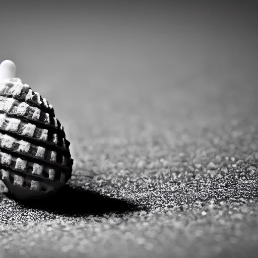 Image similar to a dramatic black-and-white macro photograph of an ice cream cone dressed in formal wear, ready for the banquet. Shallow depth-of-field.