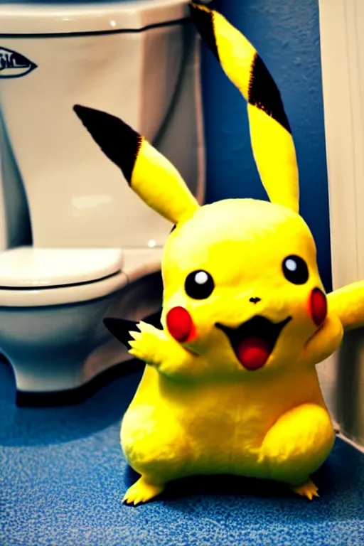 Image similar to pikachu sitting on a toilet