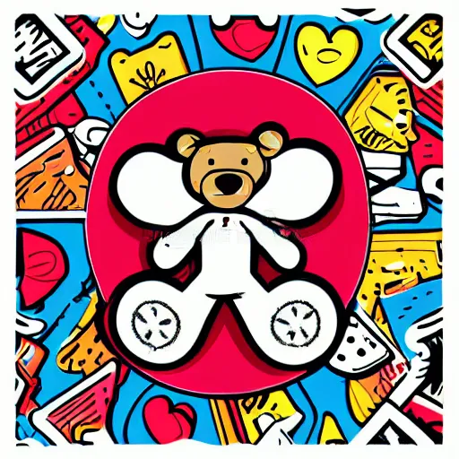 Image similar to Skater teddy bear, sticker, highly detailed, colorful, illustration, drama, smooth and clean vector curves, no jagged lines, vector art, smooth