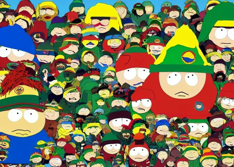 Image similar to cartman from south park is a rasta man collage