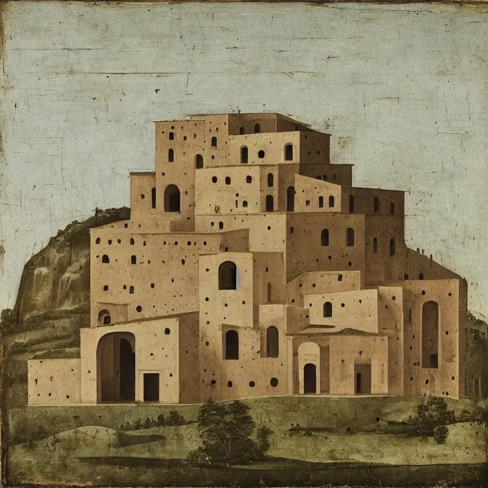 Image similar to a building in a serene landscape, by giotto