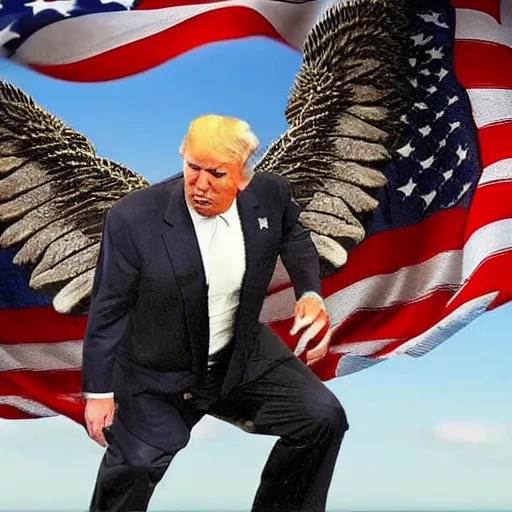 Image similar to donald trump with wings, flying, realistic, high detail, photo, 8k