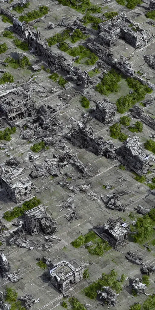 Prompt: aerial view of destroyed battlefield, 3 d render, hyperdetailed