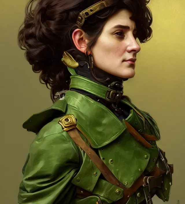 Prompt: portrait of an italian woman wearing a green traditional nineteenth century military jacket, metal shoulder pauldrons, intricate, highly detailed, digital painting, artstation, concept art, sharp focus, cinematic lighting, illustration, art by artgerm and greg rutkowski, alphonse mucha, cgsociety