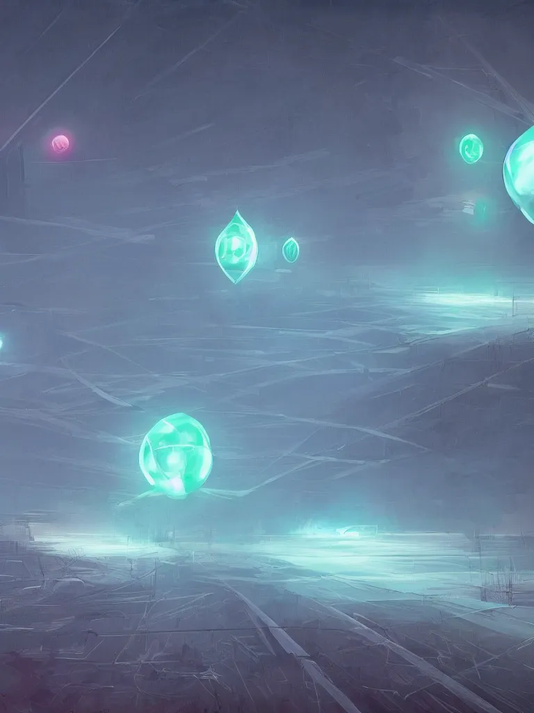 Prompt: neon orbs in an empty field by disney concept artists, blunt borders, rule of thirds