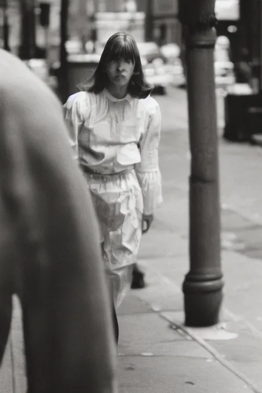 Prompt: close-up photography, ginger woman walking in New York, soft light, 35mm, film photo, Joel Meyerowitz