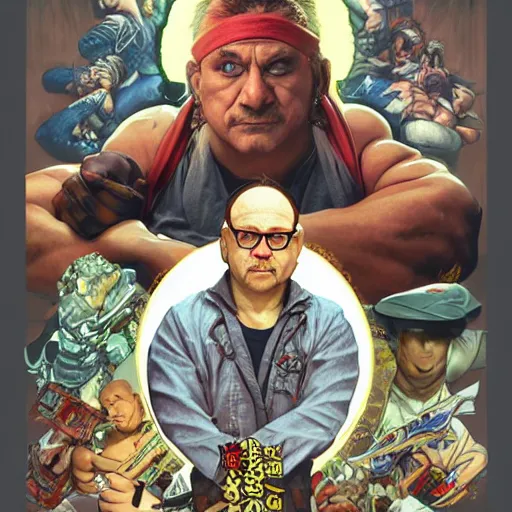 Prompt: bobcat goldthwait as e. honda from street fighter, ultra realistic, concept art, intricate details, eerie, highly detailed, photorealistic, octane render, 8 k, unreal engine. art by artgerm and greg rutkowski and magali villeneuve and alphonse mucha