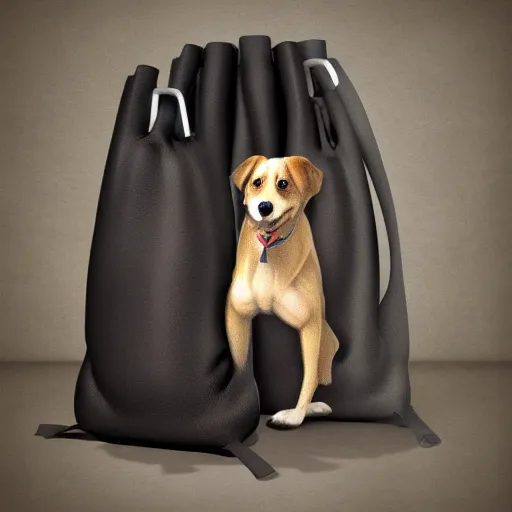 Image similar to 2 dogs in bag, photorealistic