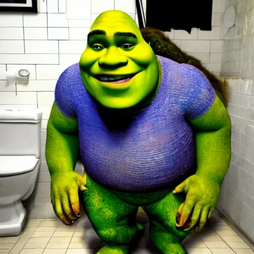 Image similar to shrek on a toilet