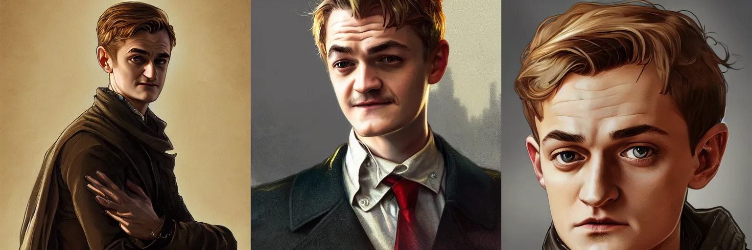 Prompt: portrait of Jack Gleeson as a detective, highly detailed, digital painting, artstation, concept art, sharp focus, illustration, art by artgerm and greg rutkowski and alphonse mucha