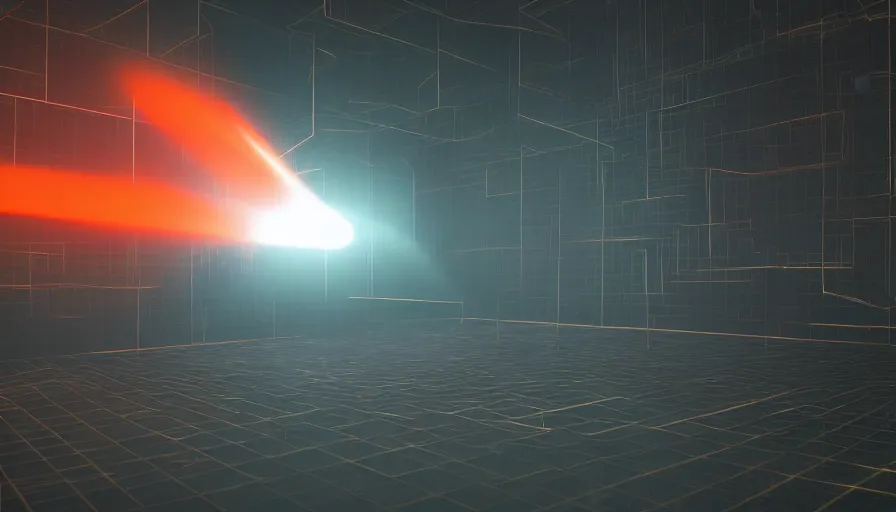 Image similar to glowing emissive particle simulation rendering, redshift, octane
