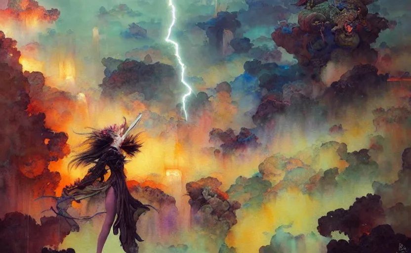 Image similar to the revenge of the lightning goddess, fantasy. intricate, amazing composition, colorful watercolor, by ruan jia, by maxfield parrish, by marc simonetti, by hikari shimoda, by robert hubert, by zhang kechun, illustration, gloomy