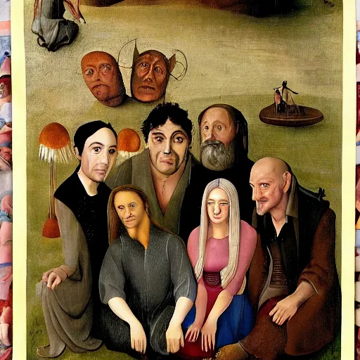Image similar to the cast of friends, pained by hieronymus bosch