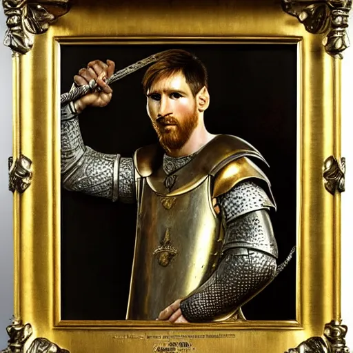 Prompt: attractive lionel messi as attractive king arthur pendragon, natural lighting, high quality, very detailed painting, by gaston bussiere, donato giancola, j. c. leyendecker