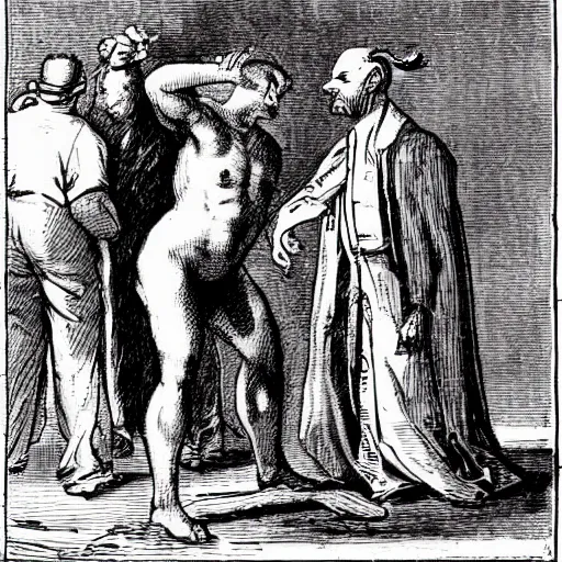 Image similar to A devil tempts a man with sin.