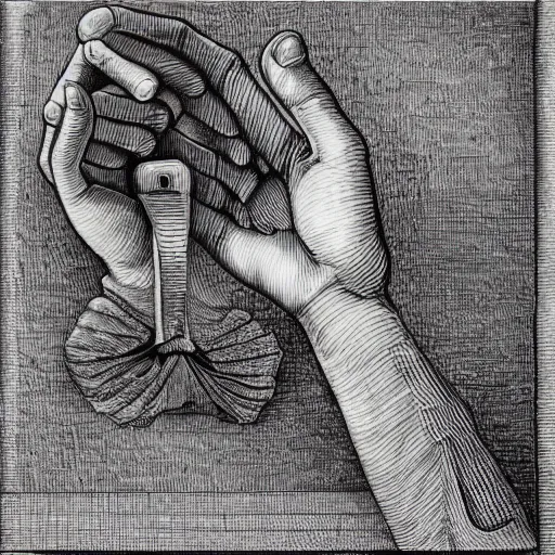 Image similar to A human hand drawing by Escher and Bach