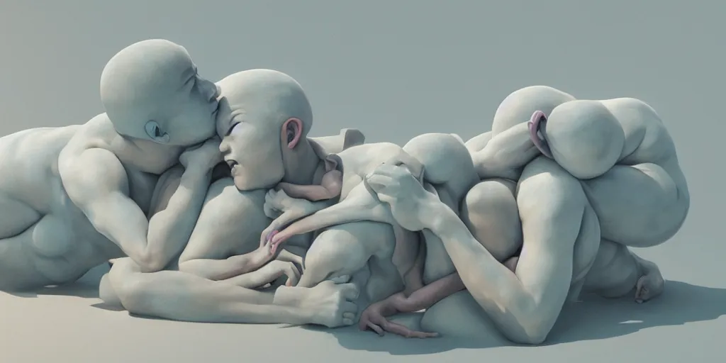 Image similar to greek sculpture of intertwined chubby bodies painted in pastel colors. artwork by James Jean and Tooth Wu and wlop and beeple and greg rutkowski and nekroxiii. octane render, cinematic, hyper realism, redshift render, 8k, depth of field, iridescent accents