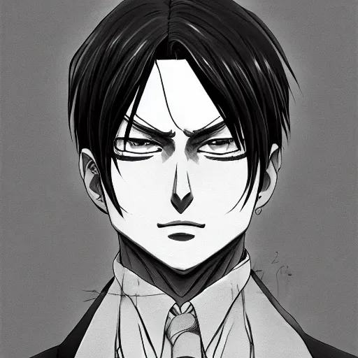 Image similar to Levi Ackerman, elegant, 2d, ultra highly detailed, digital painting, smooth, sharp focus, artstation, black and white art by Hajime Isayama