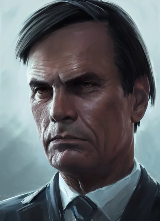 Image similar to A portrait of bolsonaro by Greg Rutkowski, Sung Choi, Mitchell Mohrhauser, Maciej Kuciara, Johnson Ting, Maxim Verehin, Peter Konig, final fantasy, 8k photorealistic, cinematic lighting, HD, high details, dramatic, atmospheric , trending on artstation