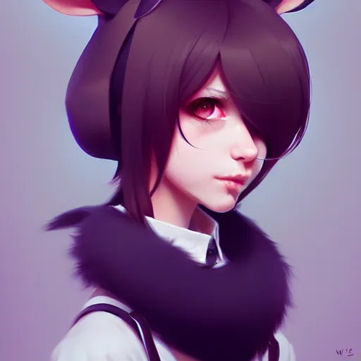 Image similar to character design portrait of an anthropomorphic furry rat girl with rat ears and a tail, 4 k, concept art, by wlop, ilya kuvshinov, artgerm, krenz cushart, pixiv.