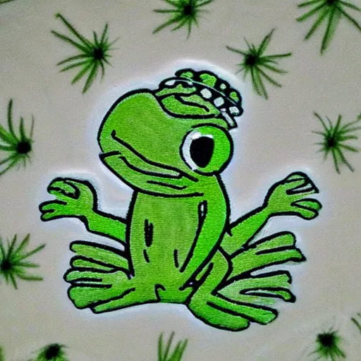 Image similar to pepe the frog on a lillypad